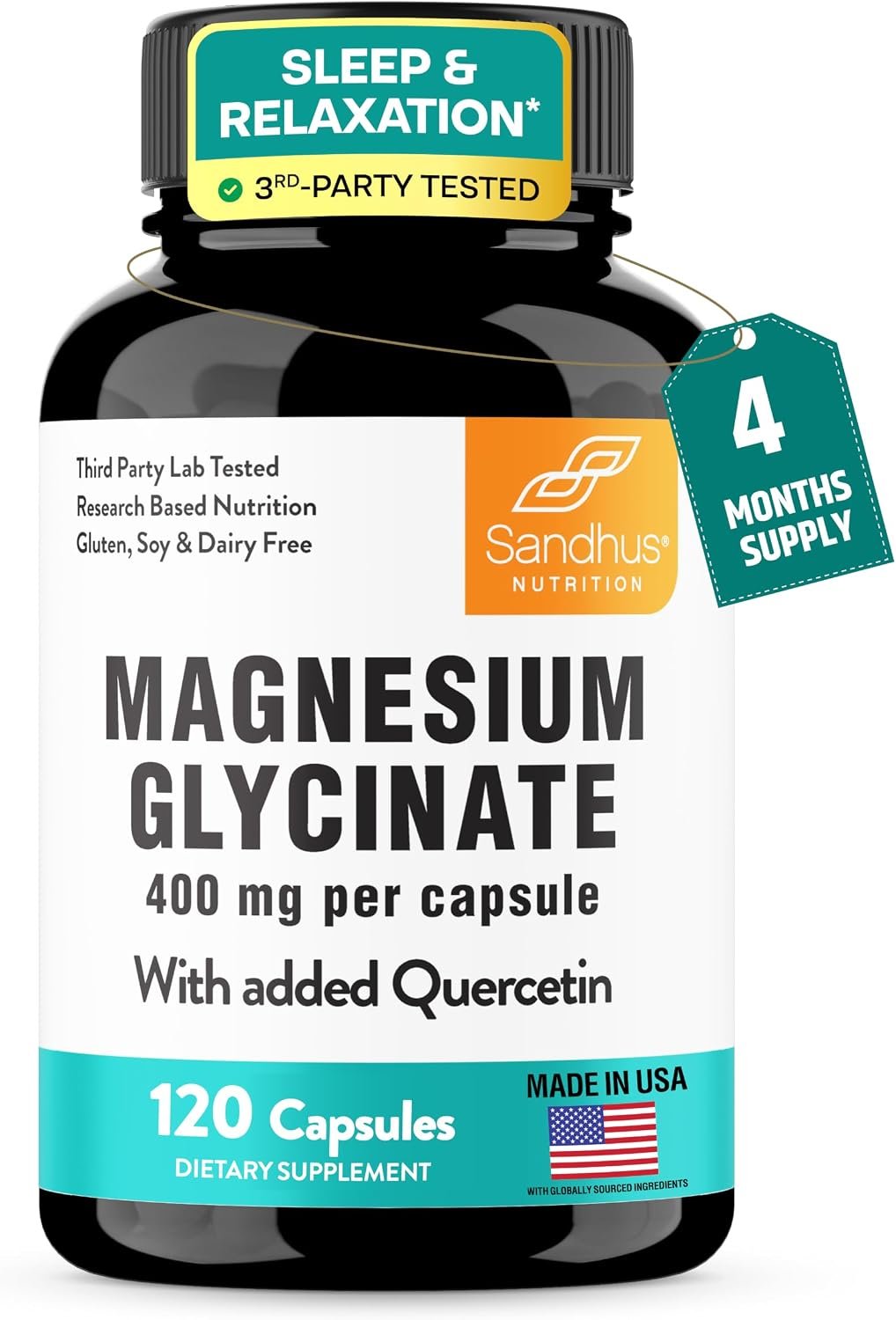 Magnesium Glycinate 400mg 120 Capsules for Good Sleep & Muscle Relaxation
