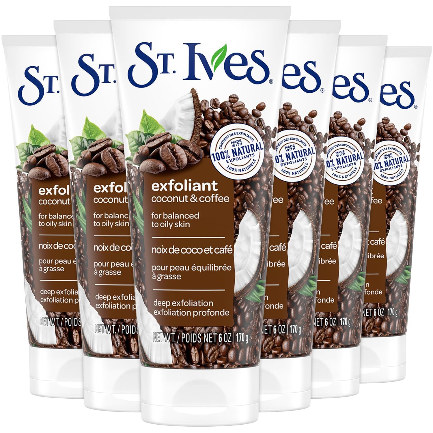 St. Ives Facial Scrub, Energizing Coconut & Coffee 6-Pack, 6 Oz Ea