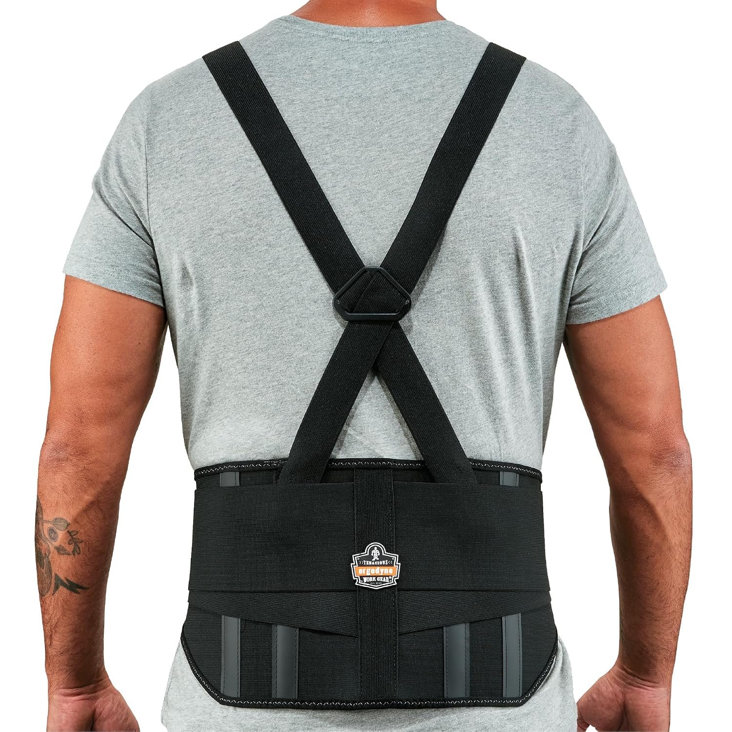 Ergodyne ProFlex 1600 Back Support Brace, 9″ Extended Support, High Cut Front For Mobility, XL,Black